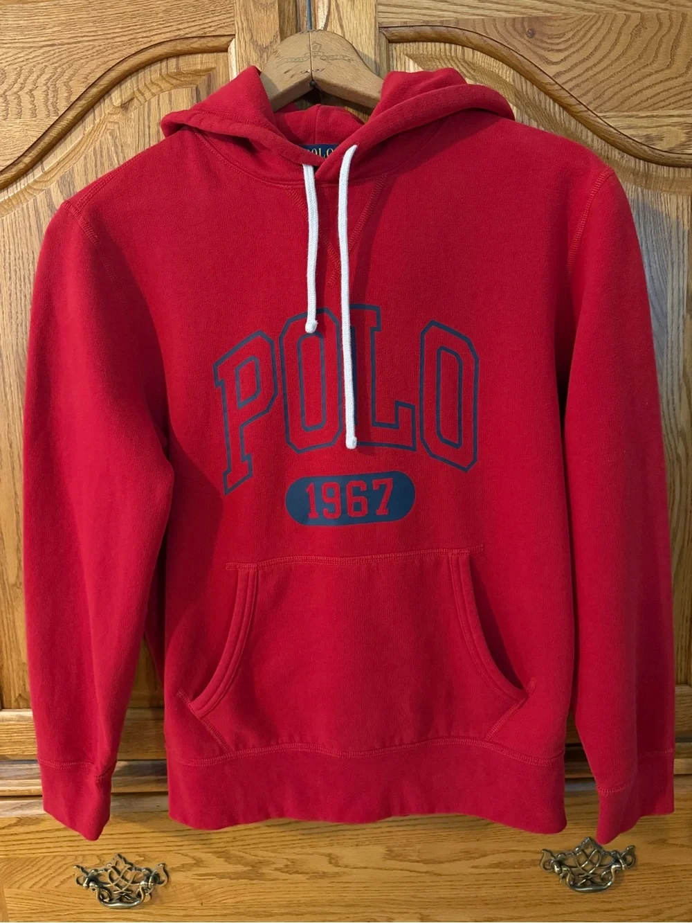 Polo Ralph Lauren Red Hoodie with Navy 1967 Graphic Size Small